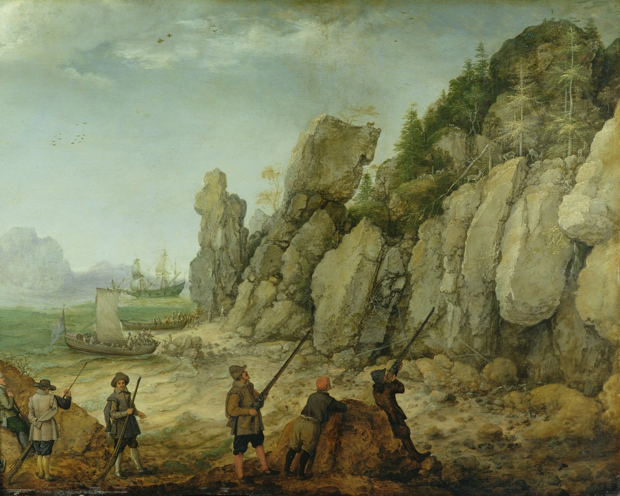 Yksityiskohta villivuohen metsästyksestä rannikolla, 1620 tekijältä Adam Willaerts
