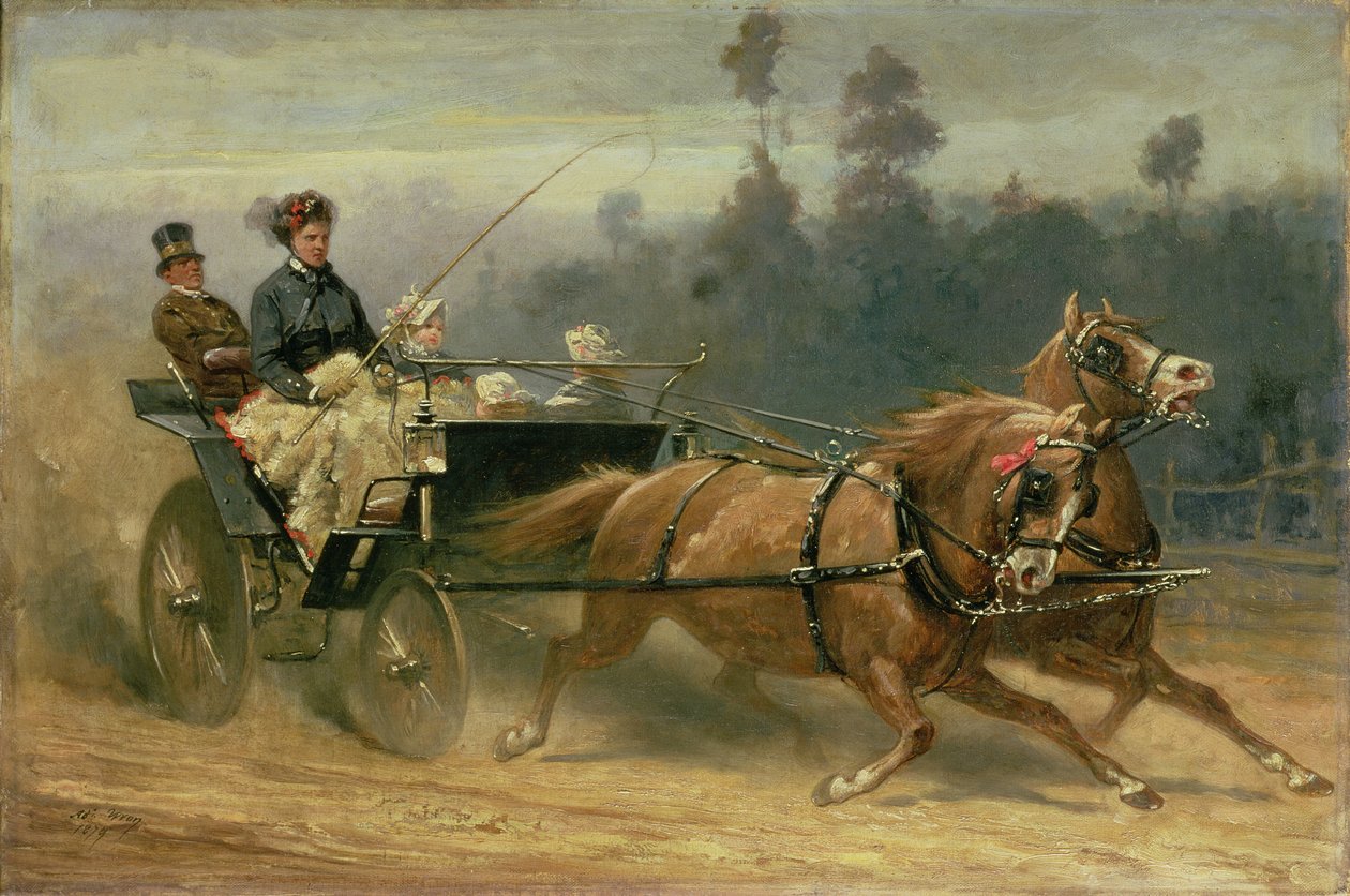 Madame Celestine Nichols ajamassa Richmond Parkissa lastenlastensa kanssa, 1879 tekijältä Adam Wray