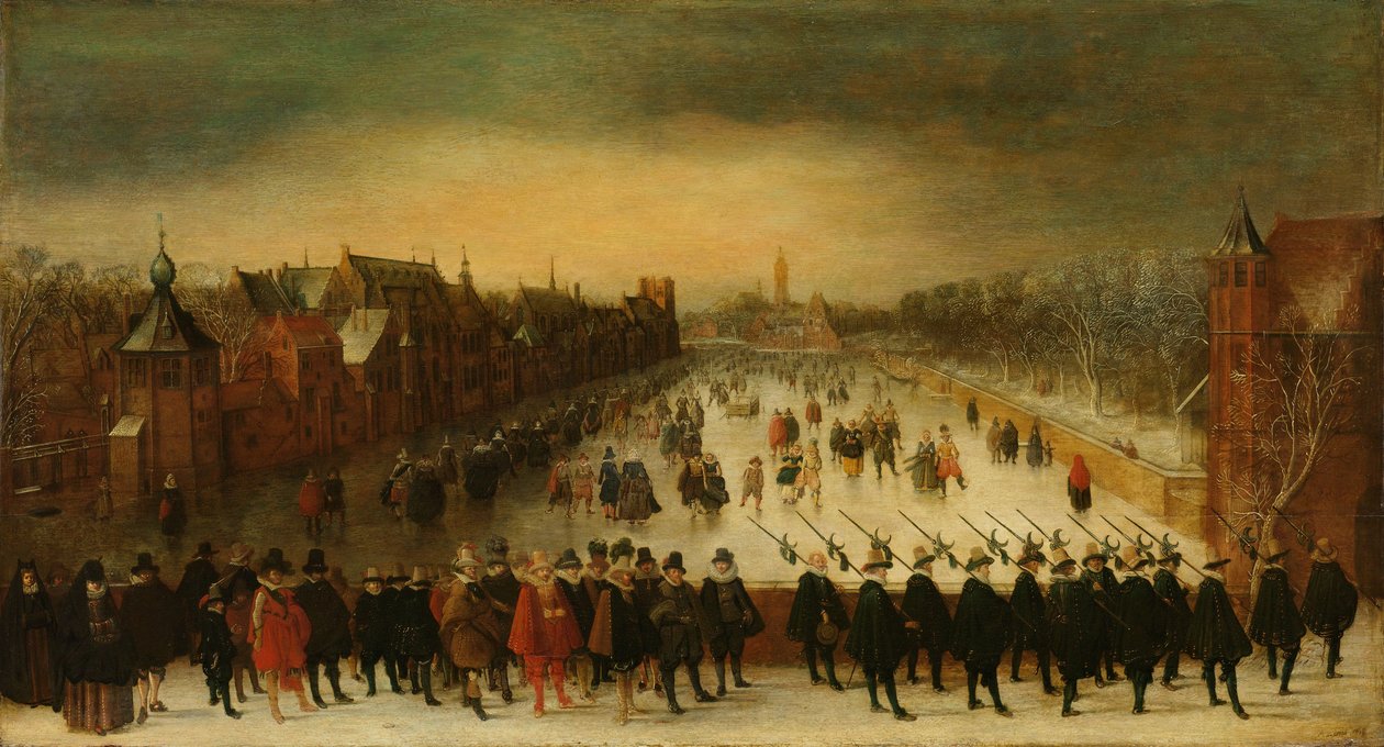 Vijverberg, Haag, talvella, etualalla prinssi Maurits ja hänen seurueensa. tekijältä Adam van Breen