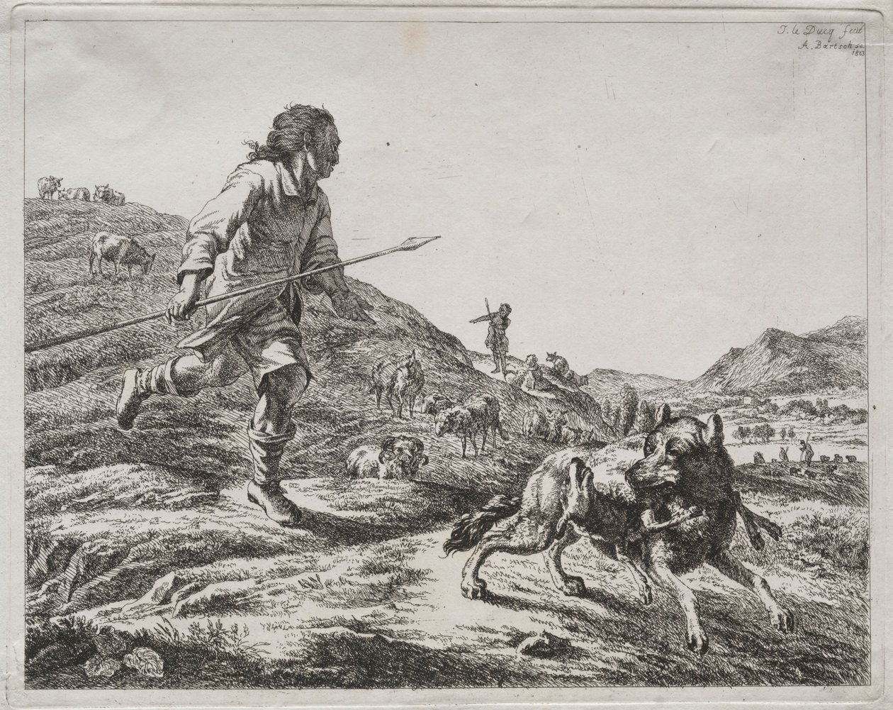 Paimen jahtaa susia, 1803. tekijältä Adam von Bartsch