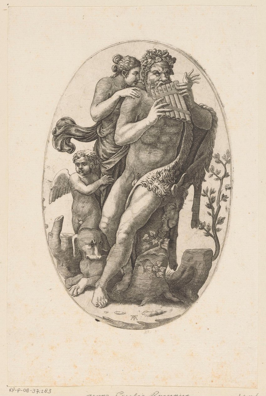 Satyr pannuhuilulla ja nymfillä tekijältä Adamo Scultori