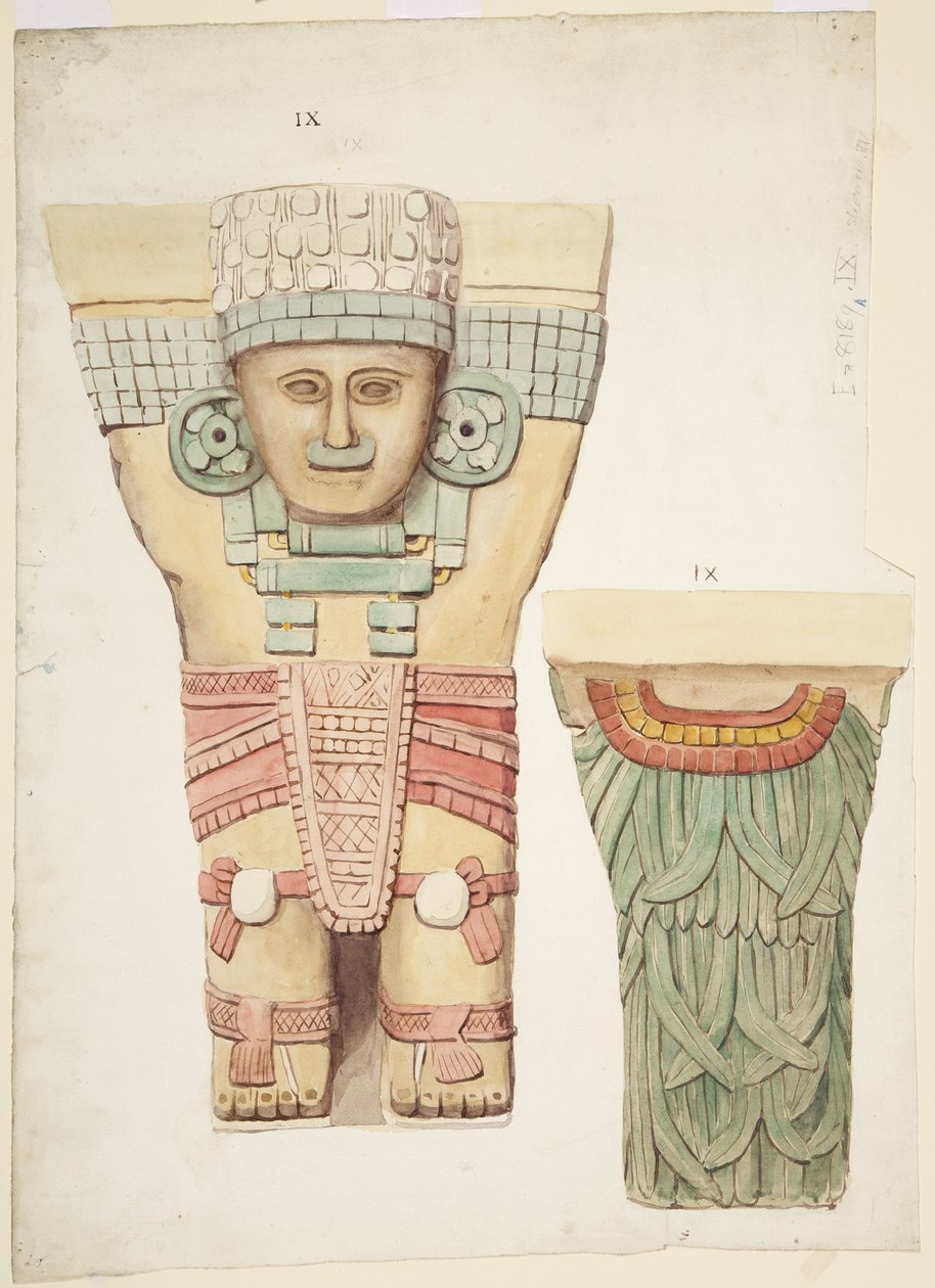 Caryatid IX, näyttää edestä ja takaa (takanäkymä pienemmässä mittakaavassa) (akvarelli) tekijältä Adela Breton
