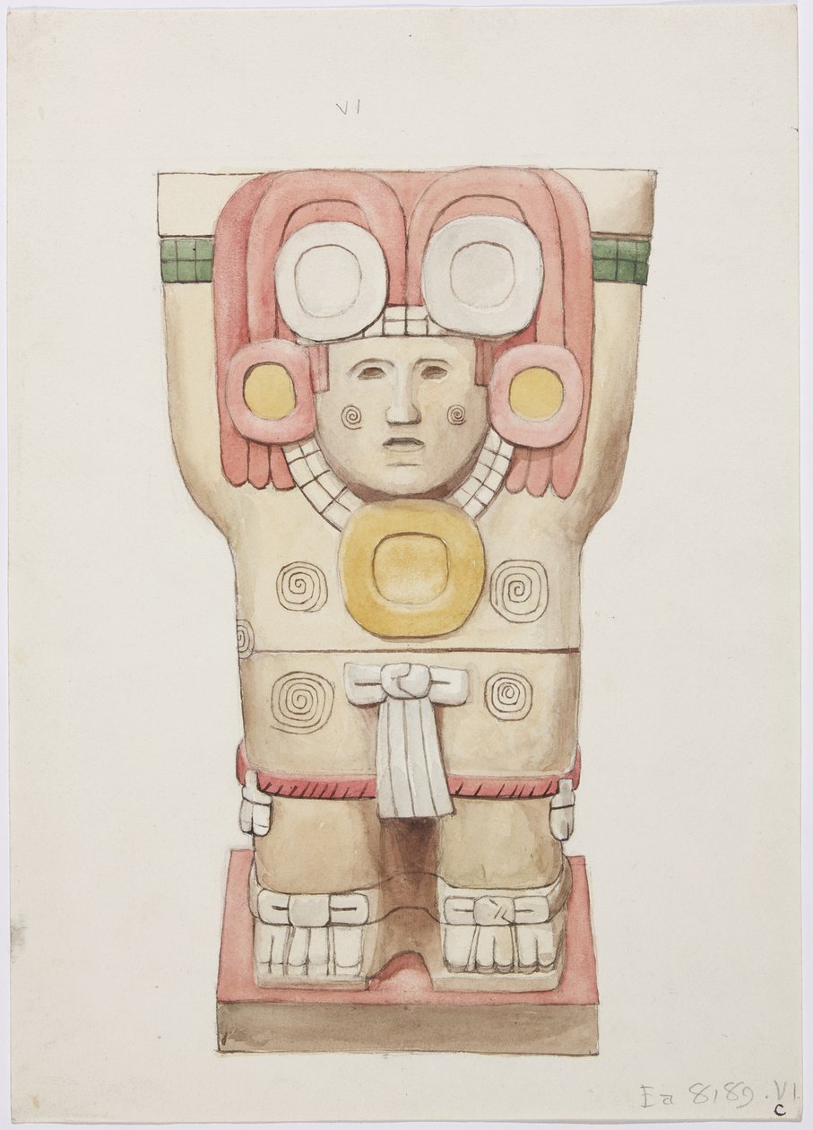 Karyatidi ulkokammiosta, Temple A, pallokenttä, Chichen Itza, Meksiko (akvarelli) tekijältä Adela Breton