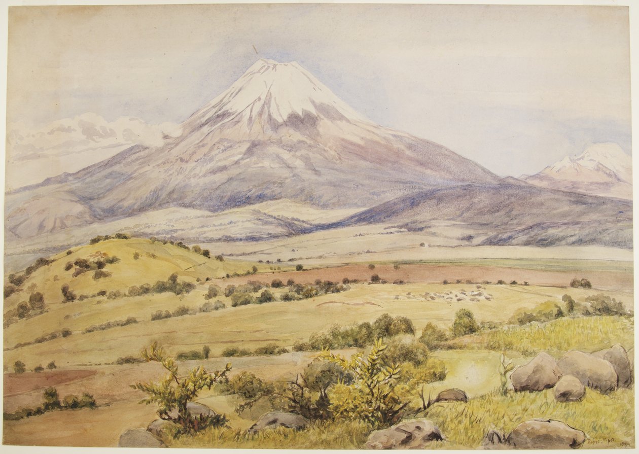 Pilvi tulossa klo 10.30 Popocatepetl, Atlixco, Puebla, Meksiko (akvarelli ja bodycolor) tekijältä Adela Breton