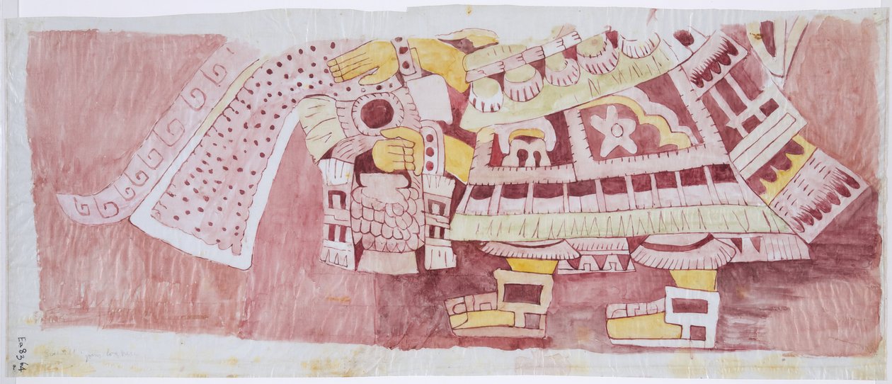 Kopio seinämaalauksesta Casa de Barrios "House of Priests", Teotihuacan, Meksiko (akvarelli) tekijältä Adela Breton