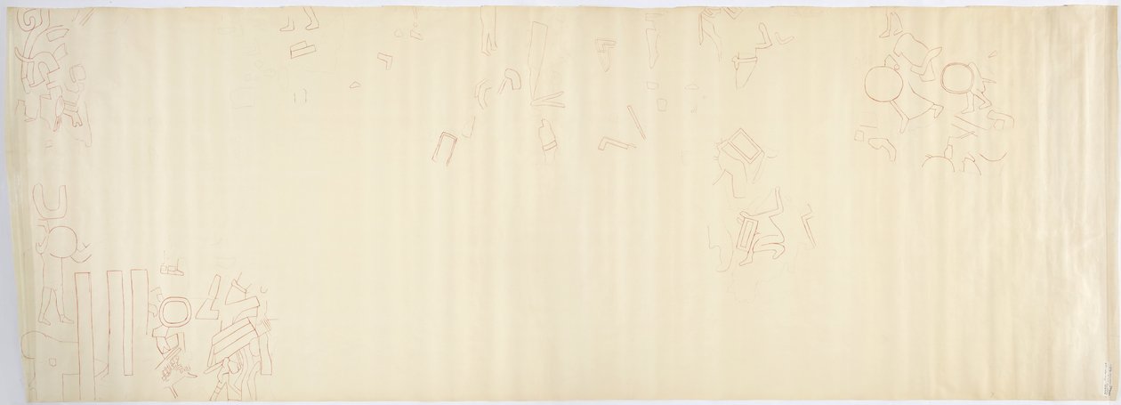 Maalaus pohjoisseinästä, Jaguaarien ylempi temppeli, Chichen Itza, Meksikon eteläosa (punainen muste ja grafiitti) tekijältä Adela Breton