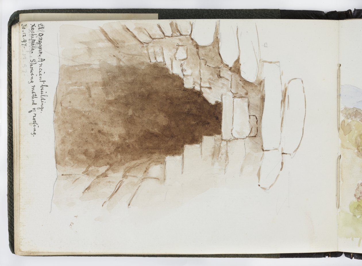 Luonnoskirja vesiväreistä, piirustuksia ja muistiinpanoja, Meksiko, 1896-1898 (akvarelli) tekijältä Adela Breton
