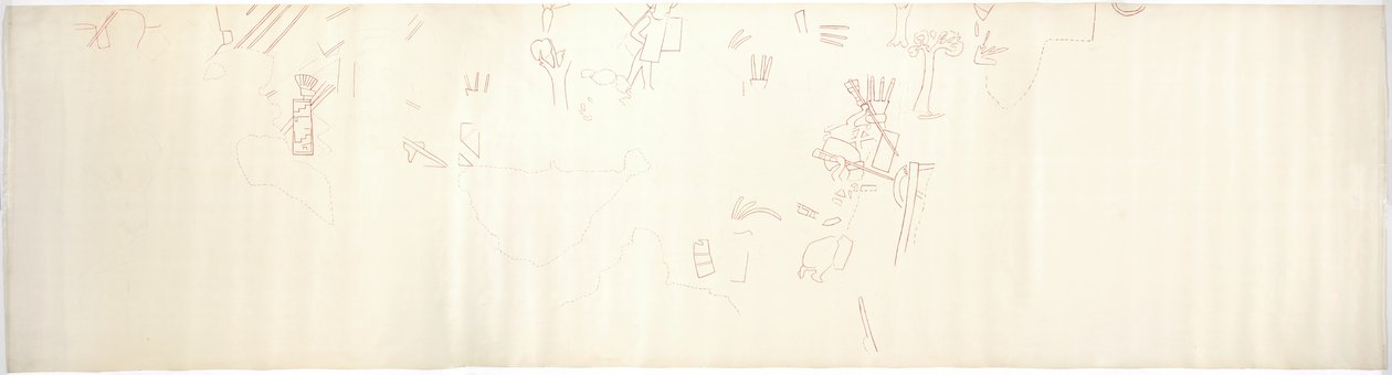 Seinämaalauksen jäljitys East Wallista, Jaguaarien ylätemppelistä Chichen Itza, Meksiko (punainen muste &   grafiitti) tekijältä Adela Breton
