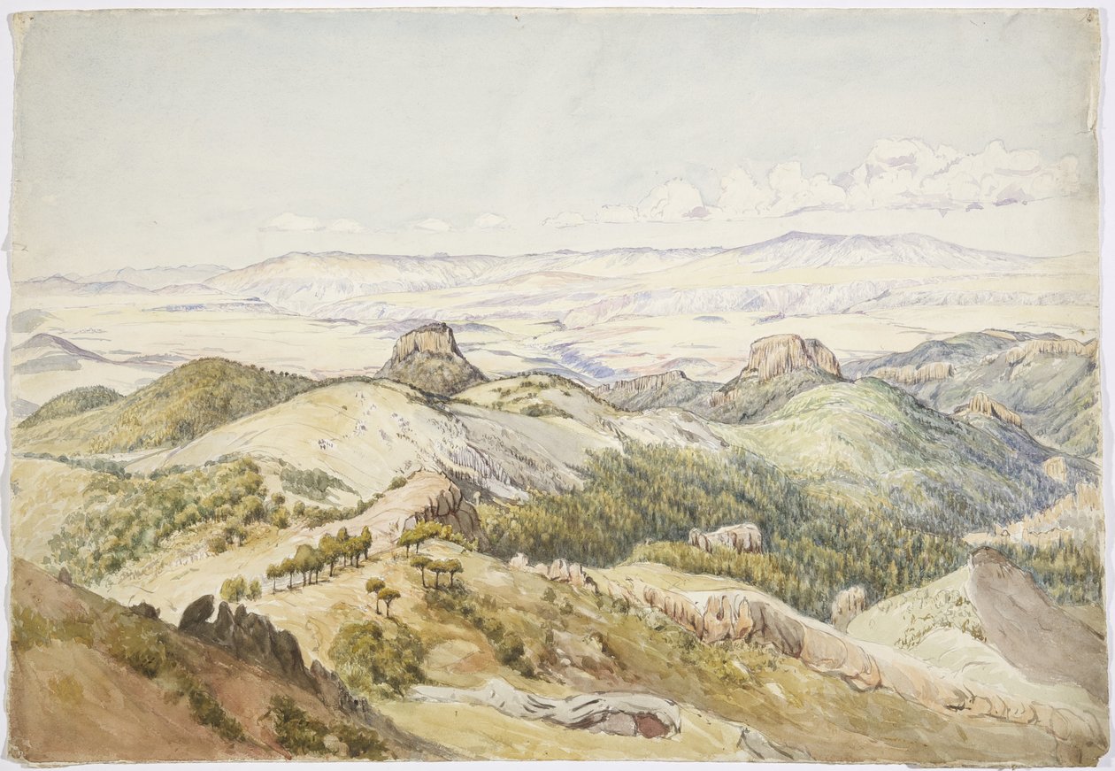 Näkymä Cerro de Navajasista, Hidalgosta, Meksikosta (akvarelli) tekijältä Adela Breton