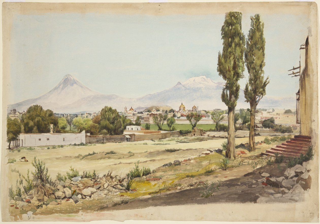 Tulivuoret Popocatépetl ja Iztaccihuatl tulivuoret, Puebla, Meksiko (akvarelli) tekijältä Adela Breton