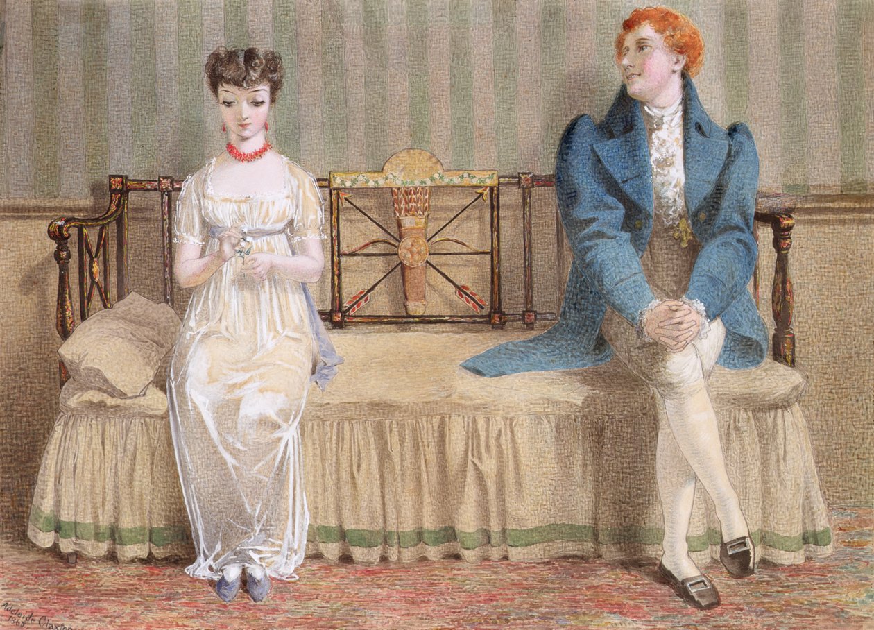 Courting, 1868 (kynä ja wc paperilla) tekijältä Adelaide Claxton