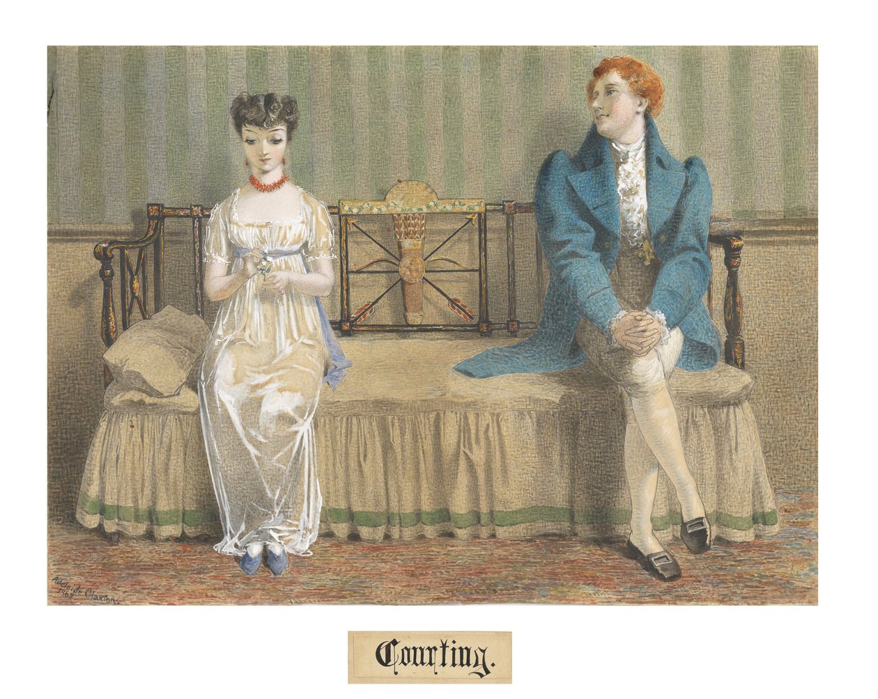 Courting, 1868 (wc ja vartaloväri lyijykynällä kynällä) tekijältä Adelaide Claxton