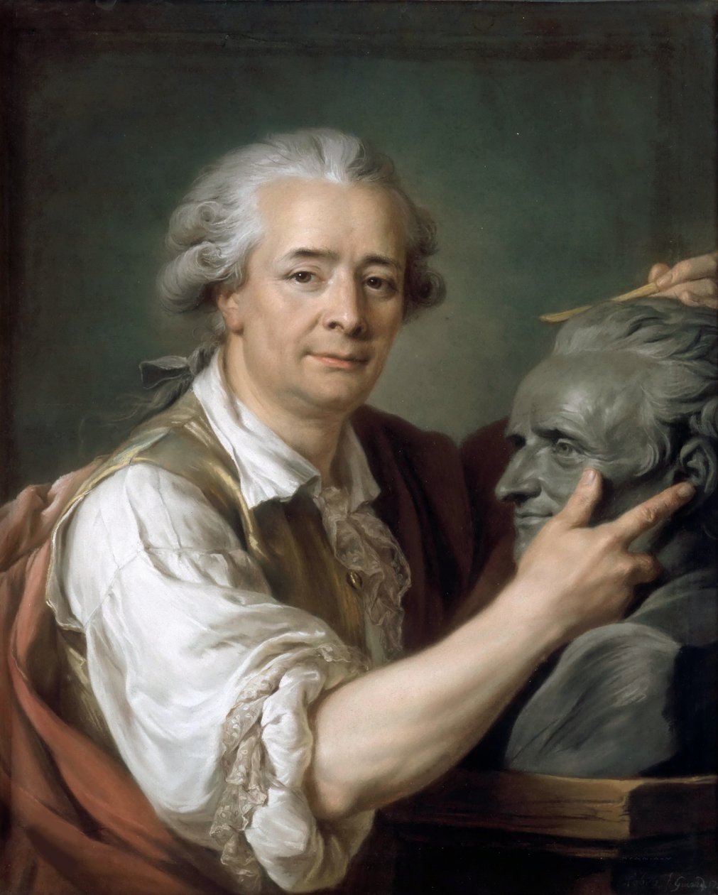 Augustin Pajou 1730-1809 veistämällä opettajansa Lemoyne nuoremman rintakuvaa, 1782. tekijältä Adelaide Labille Guiard