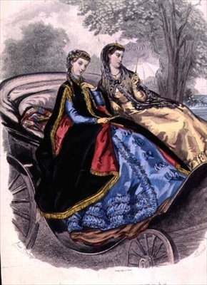Naisten mekot Madame Brent-Castlesta, viittat Grands Magasins du Louvresta "Journal De La Famille" -pubin Fashion Illustrated -osiosta. kirjoittanut Leroy tekijältä Adele Anais (after) Colin