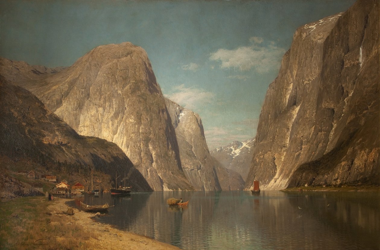 Ylös Sogne-vuonolla, lähellä Gudangenia, 1876 tekijältä Adelsteen Normann
