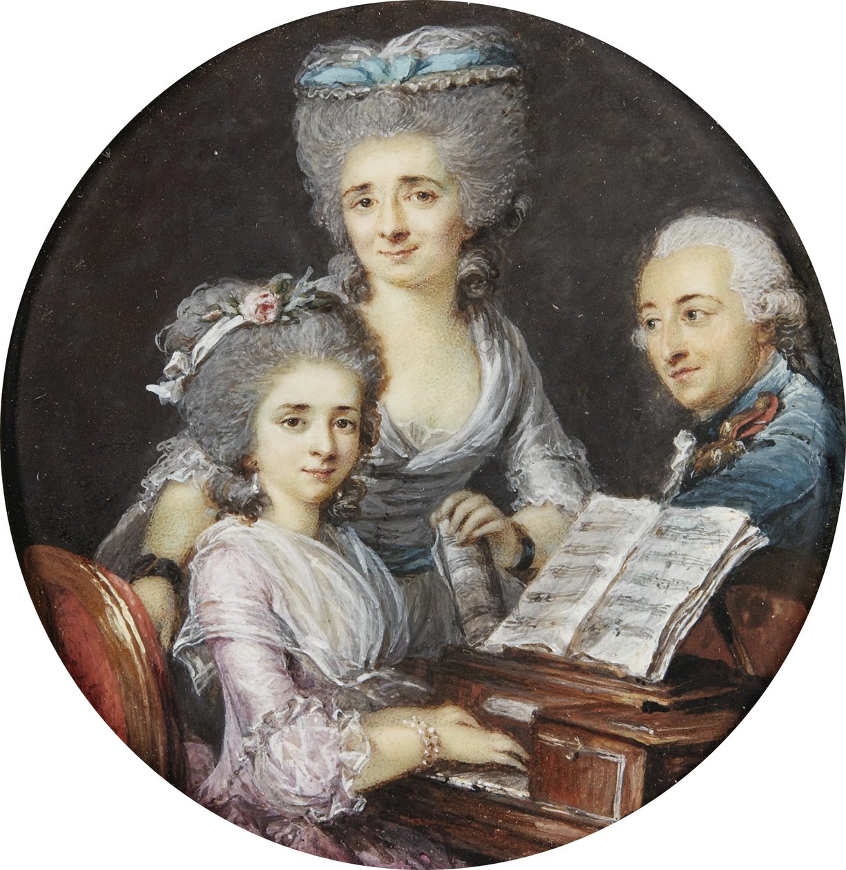 Adelaide Labille-Guiard - Muotokuva äidistä ja isästä tyttärensä kanssa cembalon ääressä tekijältä Adelaide Labille Guiard