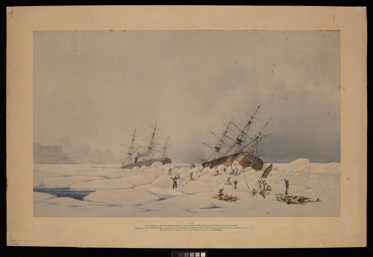 H.M.S. Phoenix ja Breadalbane sillä hetkellä, kun jälkimmäinen murskattiin ja upotettiin... tekijältä Admiral Edward Augustus (after) Inglefield