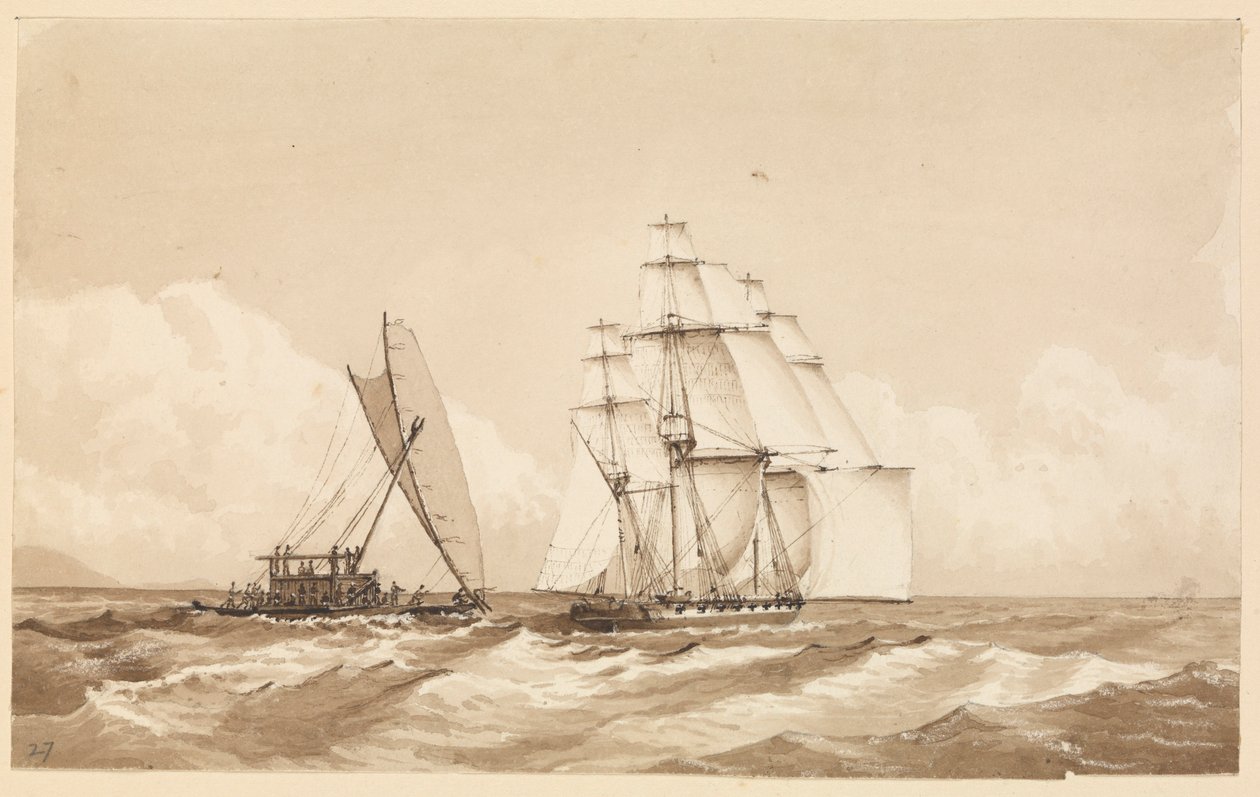 Kaksoiskanootti Moalun edustalla, Feejee-saaret, 26. syyskuuta 1849 [Fidži]. tekijältä Admiral Sir Edward Gennys Fanshawe