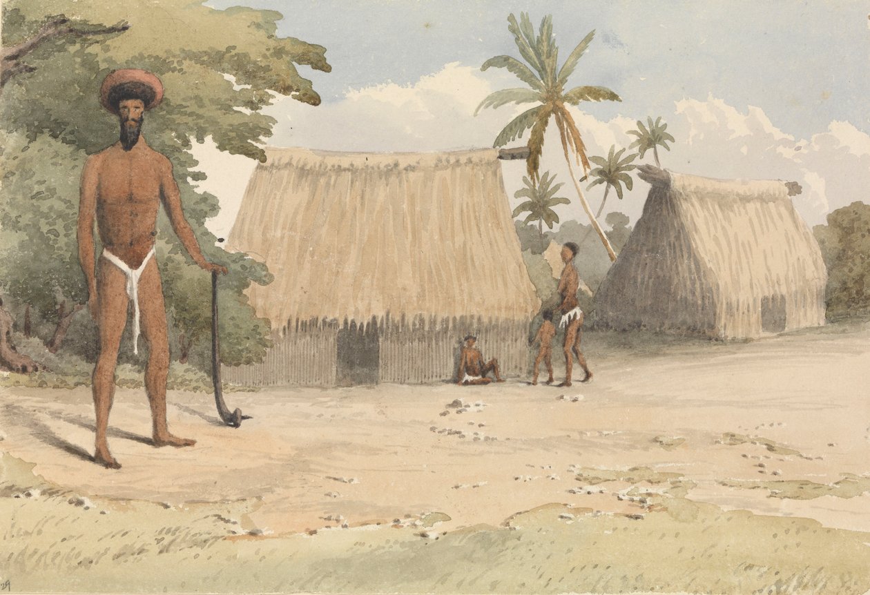 "Feejee-kampaamo; eräältä Tanoa nuoremmalta pojalta, 7. lokakuuta 1849 [Fidži]". tekijältä Admiral Sir Edward Gennys Fanshawe