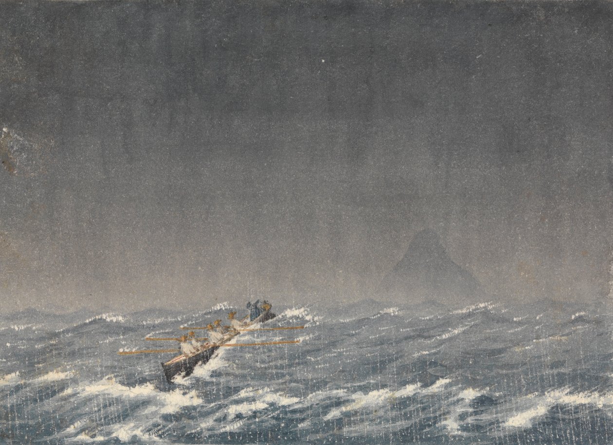 Ulompi ankkuripaikka räntäsateessa, Mazatlan [Meksiko], 22.8.1850, klo 8.00. ... "Kysykää, mistä pääsee laivaan"