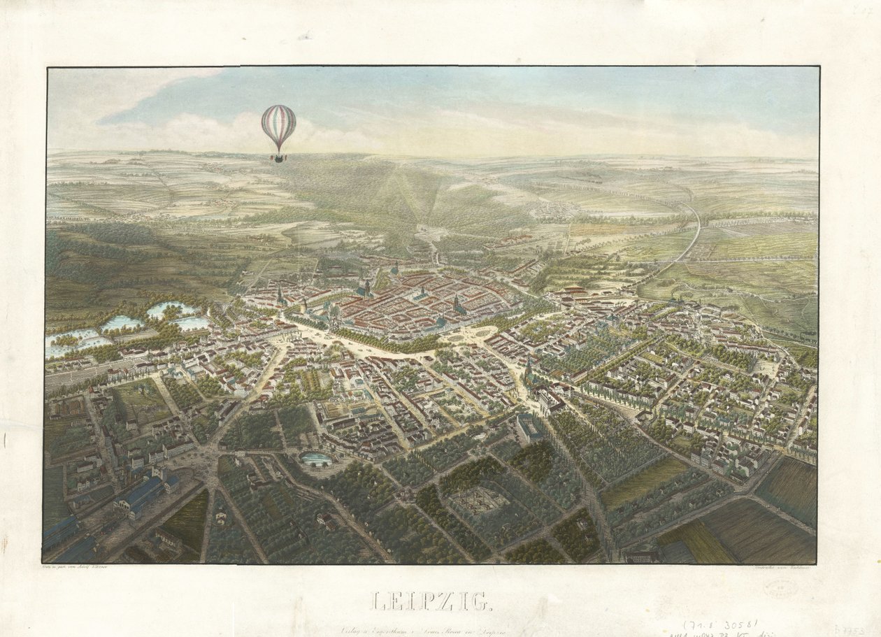 Leipzig Vogelschaubild 1850. tekijältä Adolf Eltzner