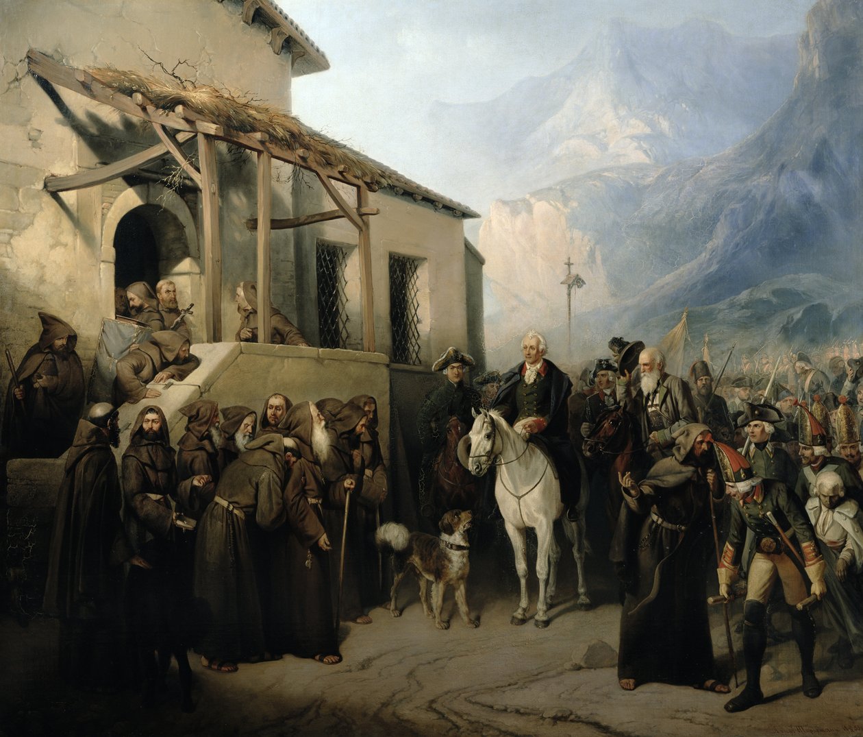 Kenttämarsalkka Aleksandr Suvorov St Gothardin huipulla 13. syyskuuta 1799, 1855. tekijältä Adolf Jossifowitsch Charlemagne