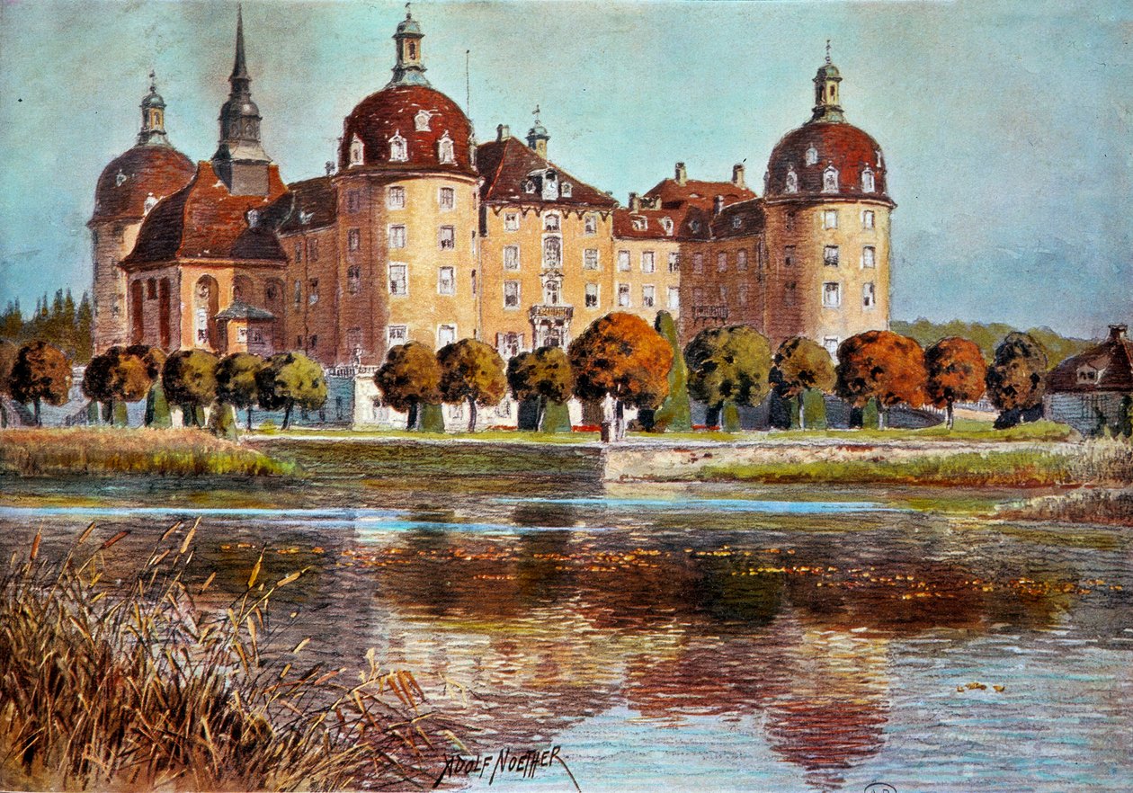 Näkymä Moritzbourgin linnalle Adolphe Notherin (1855-?) grafiikkaa 1800-luvun Pariisi, koristetaide tekijältä Adolf Noether