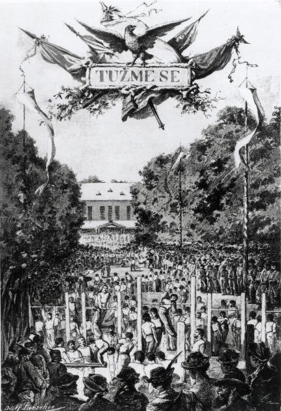 "Tuzmese" (ponnistus), sokolien ensimmäinen tapaaminen Prahassa tekijältä Adolf (after) Liebscher