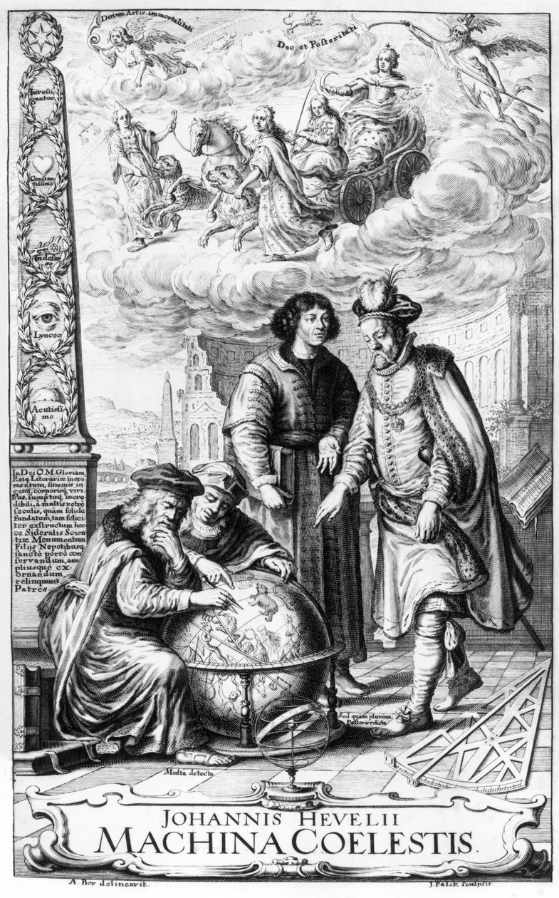 Johannes Heveliuksen Machina Coelestiksen etukappale, kaiverrus Jeremias Falck, 1673 tekijältä Adolf Boy