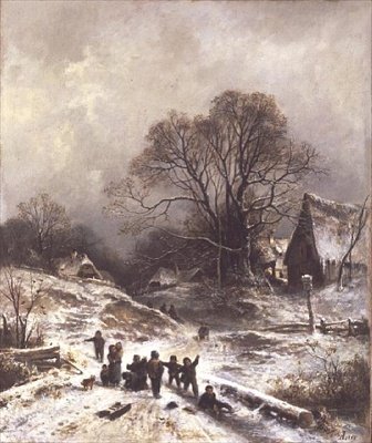 Lapset leikkivät lumessa tekijältä Adolf Heinrich Lier