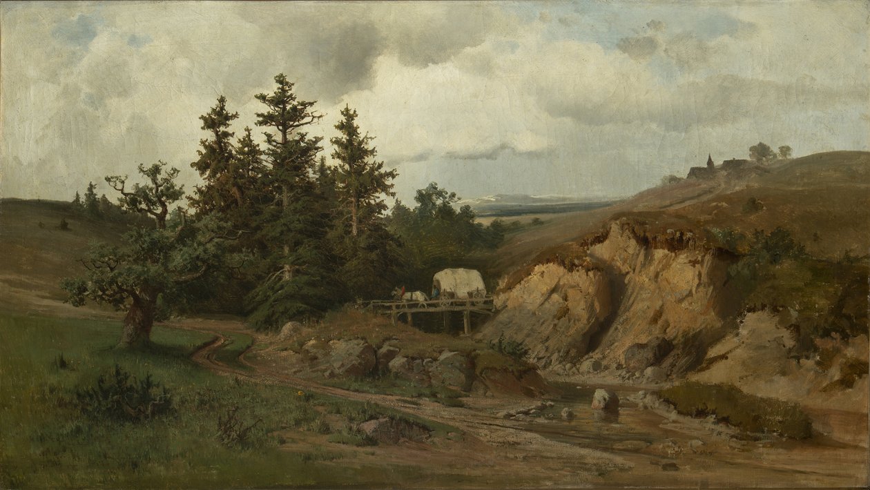 Maisema puusillalla - Maisema puusillalla - Adolf Kosarek (1830-1859). öljy kankaalle tekijältä Adolf Kosárek