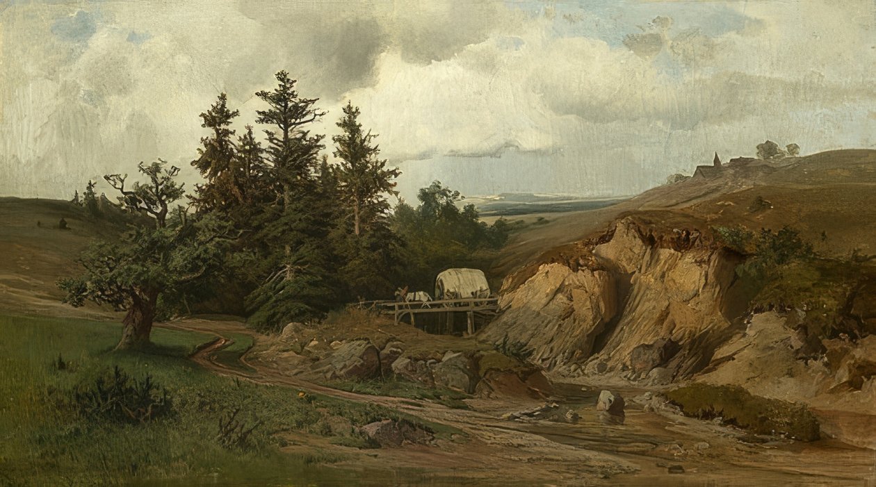 Maisema puusillalla. 1858 tekijältä Adolf Kosárek