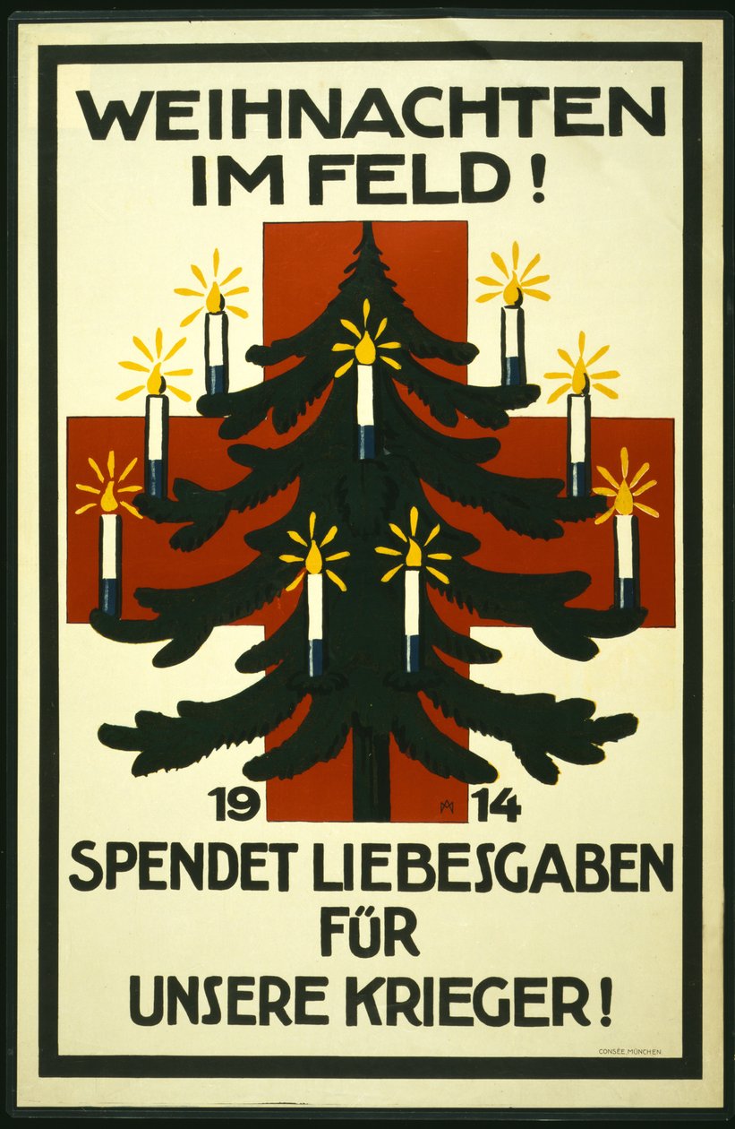 Saksan Punaisen Ristin joulukampanja, jossa pyydetään paketteja rintamalle lähetettäväksi, pub. München tekijältä Adolf Munzer
