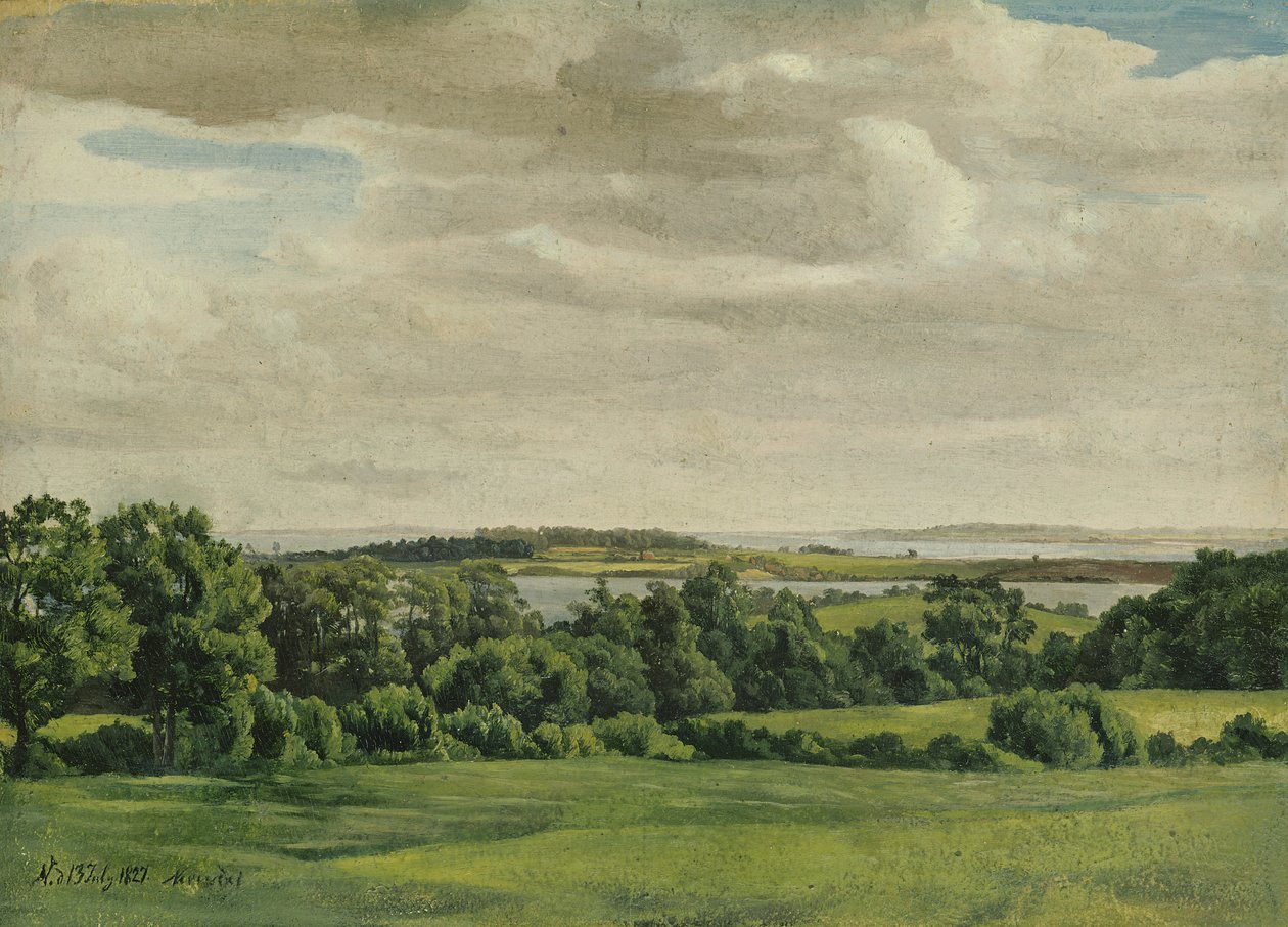Maisema Holsteinissa, 1827 (öljy paperille kiinnitetty korttiin) tekijältä Adolf Vollmer