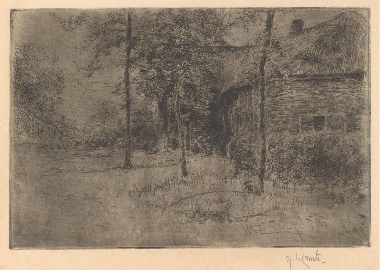 Olkikattoinen maalaistalo tekijältä Adolf le Comte (signed by artist)