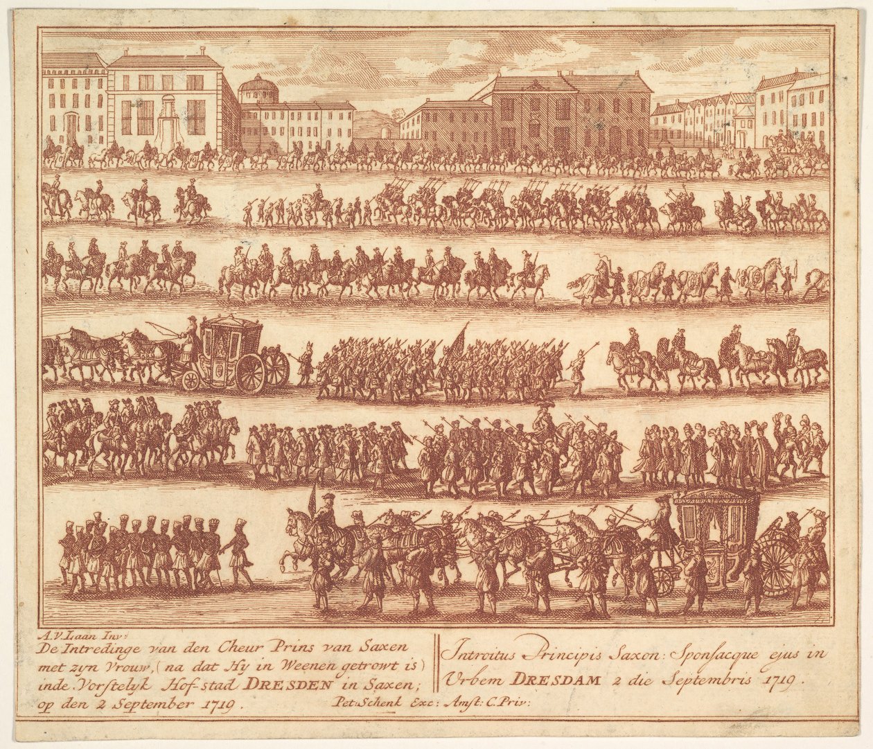 Saksin prinssin ja vaimonsa saapuminen Dresdeniin 2. syyskuuta 1719, af..., n. 1700-1755. tekijältä Adolf van der Laan