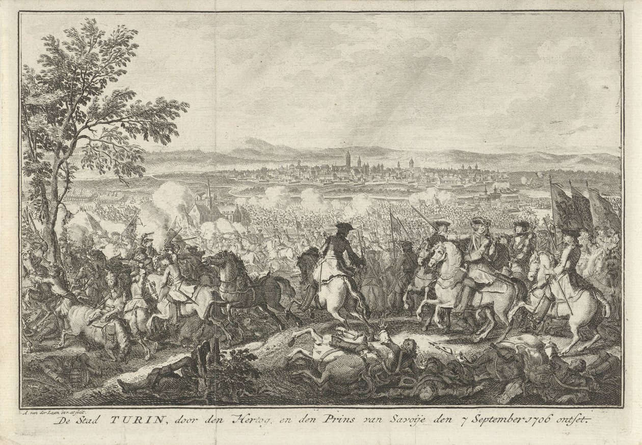 Torinon reliefi, 1706 Torinon kaupunki, jonka Savoian herttua ja prinssi tuhosivat 7. syyskuuta 1706 (otsikko esineessä) tekijältä Adolf van der Laan