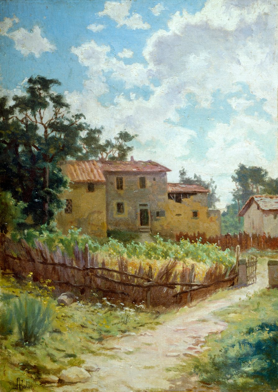 Toscanan maisema, Adolfo Belimbau (1845-1938), öljy kankaalle, 44x31 cm tekijältä Adolfo Belimbau