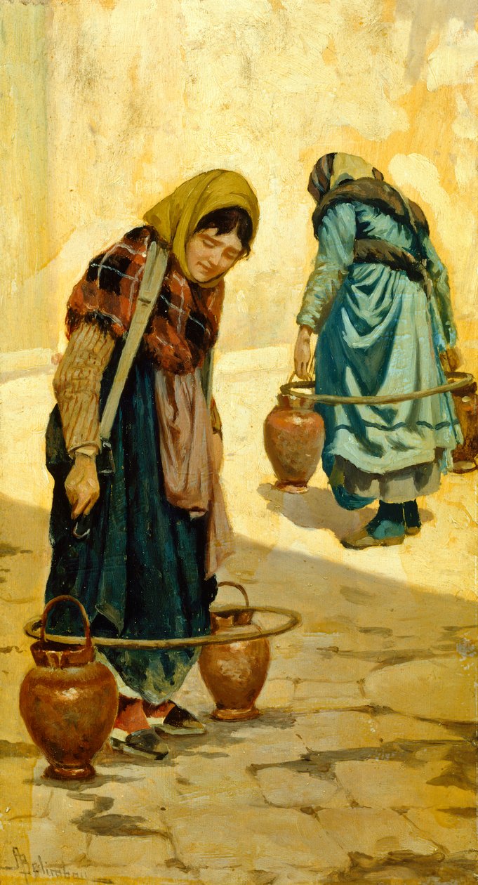 Adolfo Belimbaun (1845-1938) vesisäiliöt, öljy paneelille, 33x18 cm, noin 1881 tekijältä Adolfo Belimbau