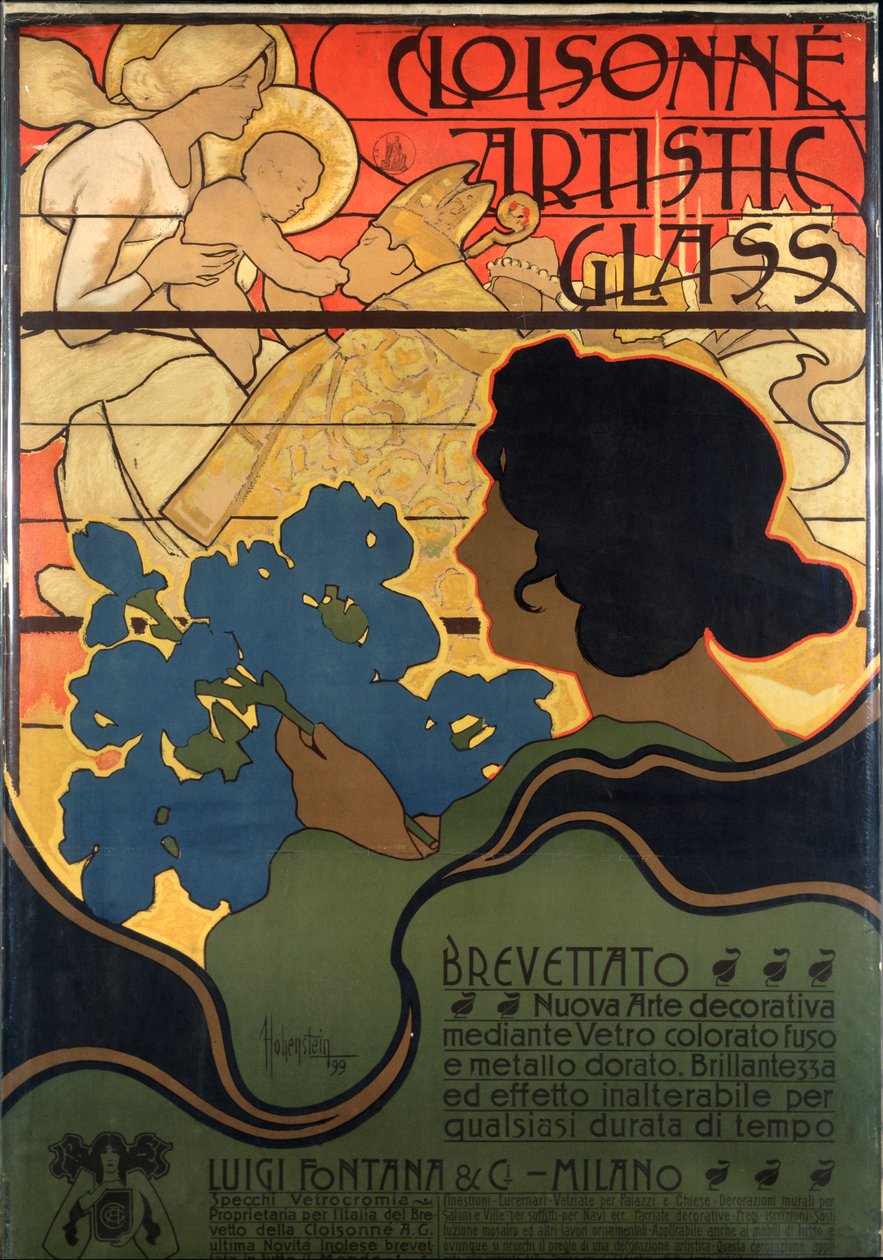 Cloisonne Glassin mainosjuliste, jossa on seimi tekijältä Adolfo Hohenstein
