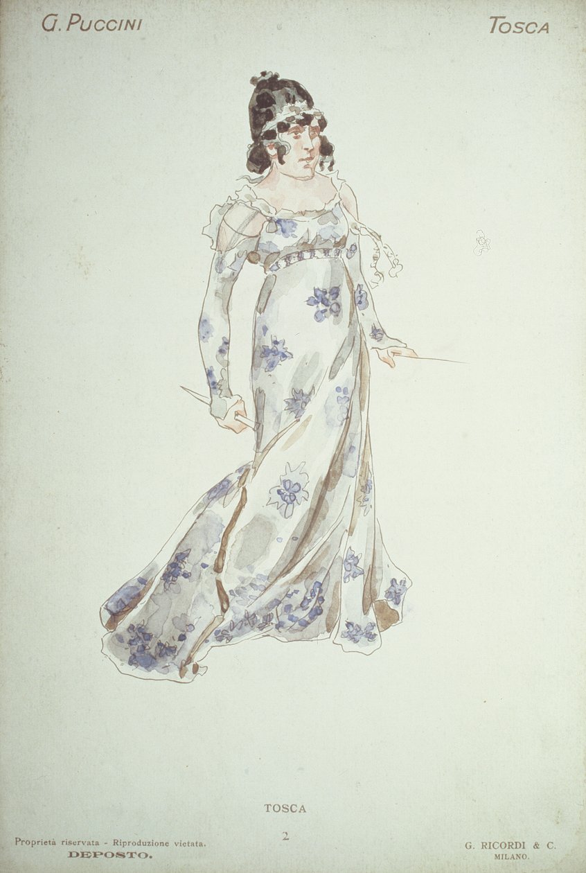 Pukusuunnittelu Giacomo Puccinin (1858-1954) elokuvassa "Tosca" tekijältä Adolfo Hohenstein