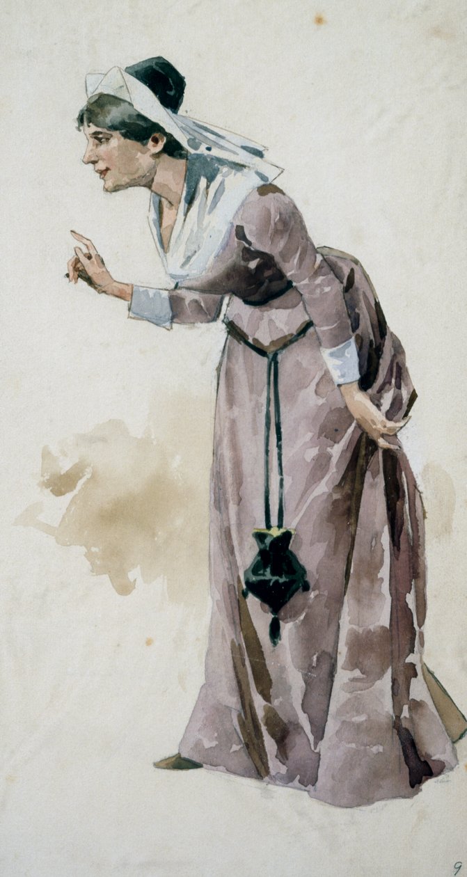 Adolf Hohensteinin (1854-1928) pukuluonnos Giuseppe Verdin (1813-1901) oopperan Falstaff ensi-iltaan, esitettiin La Scala -teatterissa Milanossa 9. helmikuuta tekijältä Adolfo Hohenstein