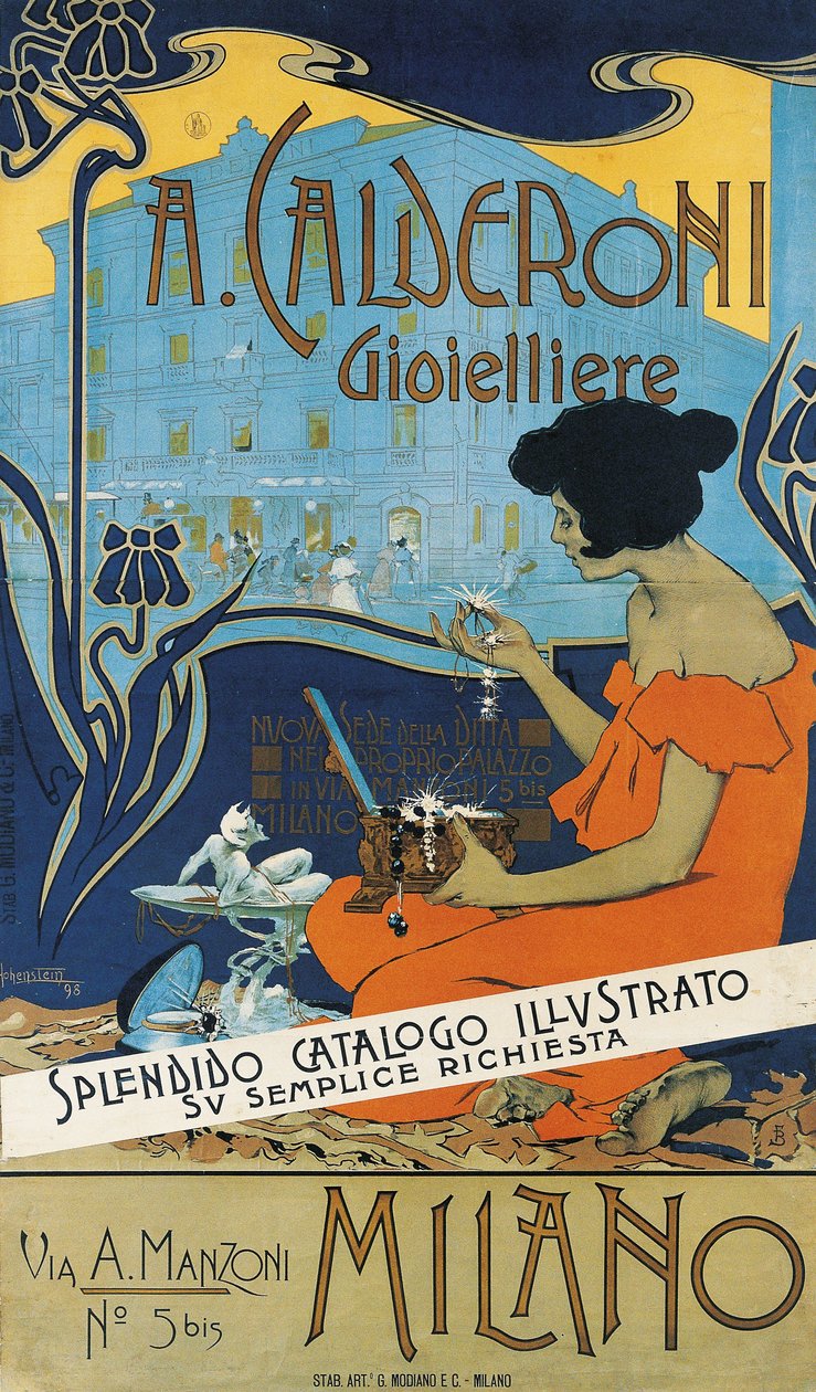 Jalokivikauppias A. Calderoni A. Calderoni jalokivikauppias, Milano, 1898 tekijältä Adolfo Hohenstein