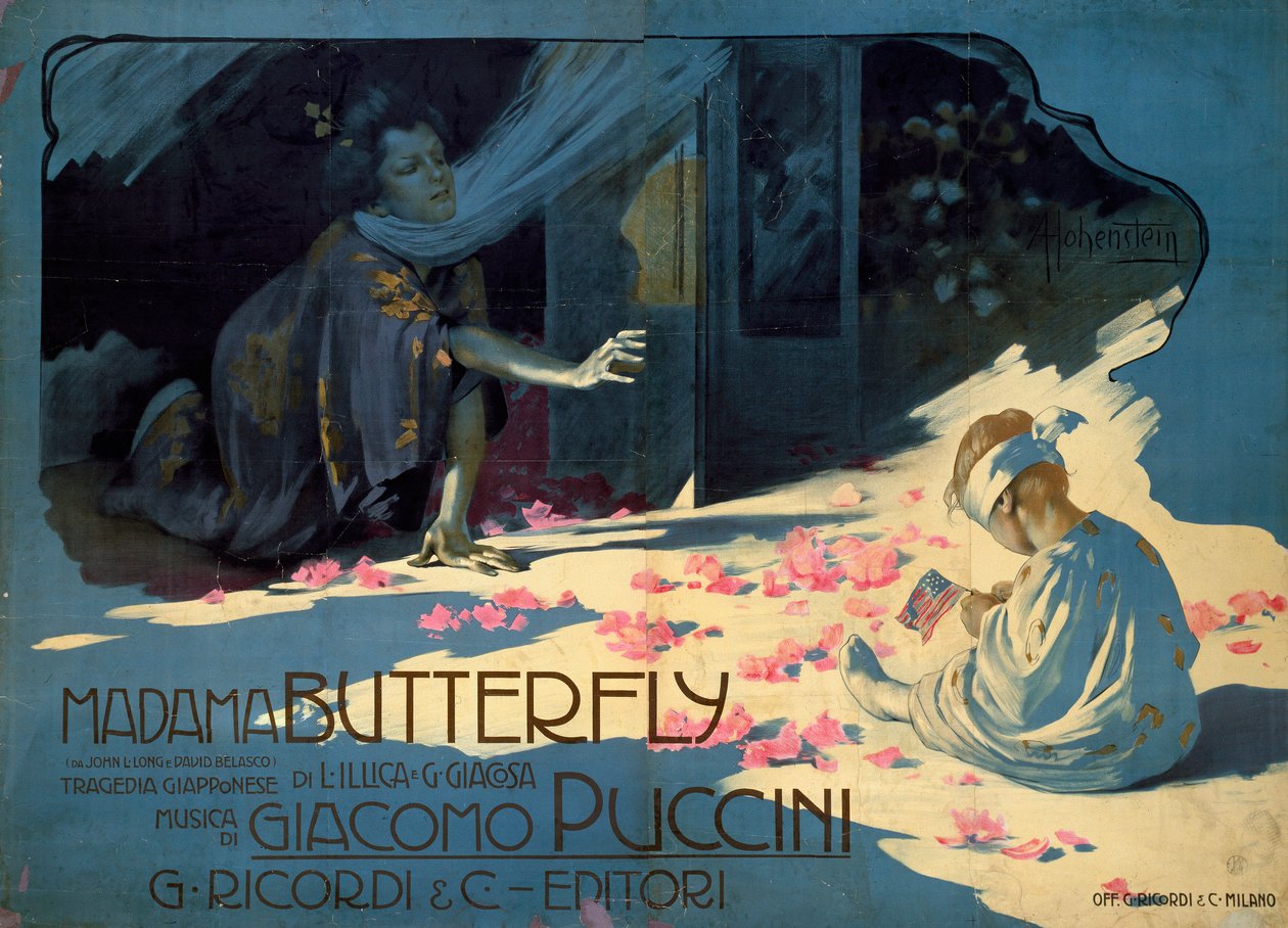 Giacomo Puccinin oopperan "Madame Butterfly" juliste tekijältä Adolfo Hohenstein