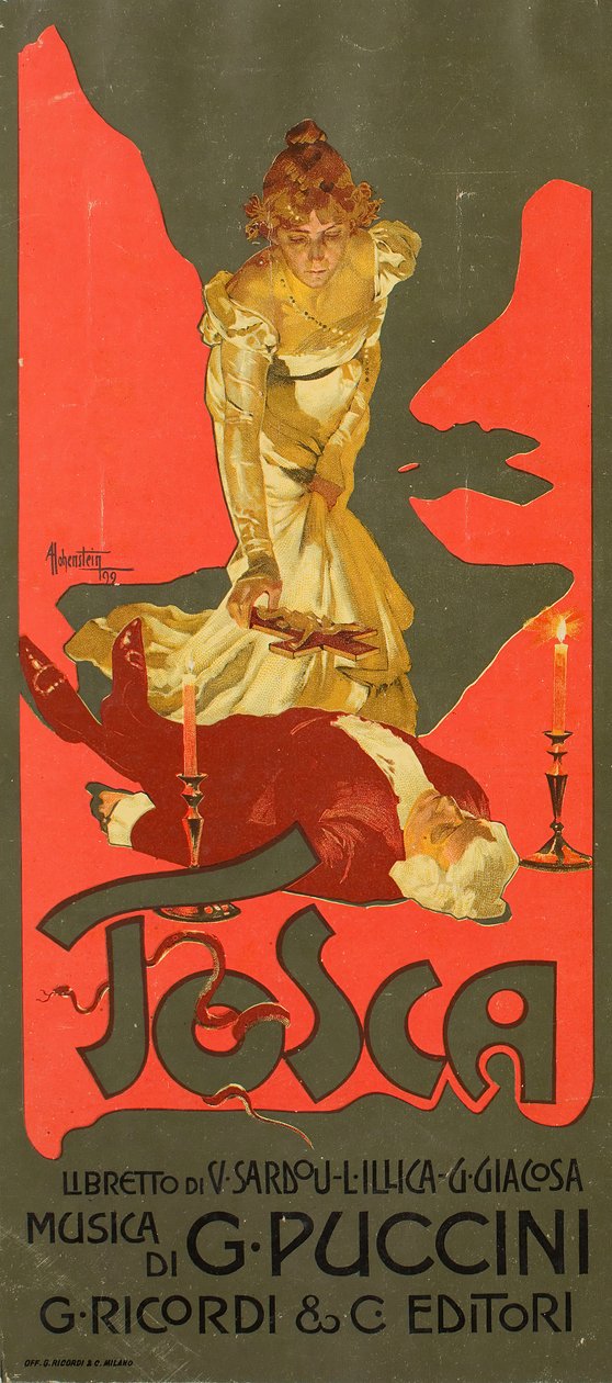 G. Puccinin juliste Opera Toscaan, 1899. tekijältä Adolfo Hohenstein