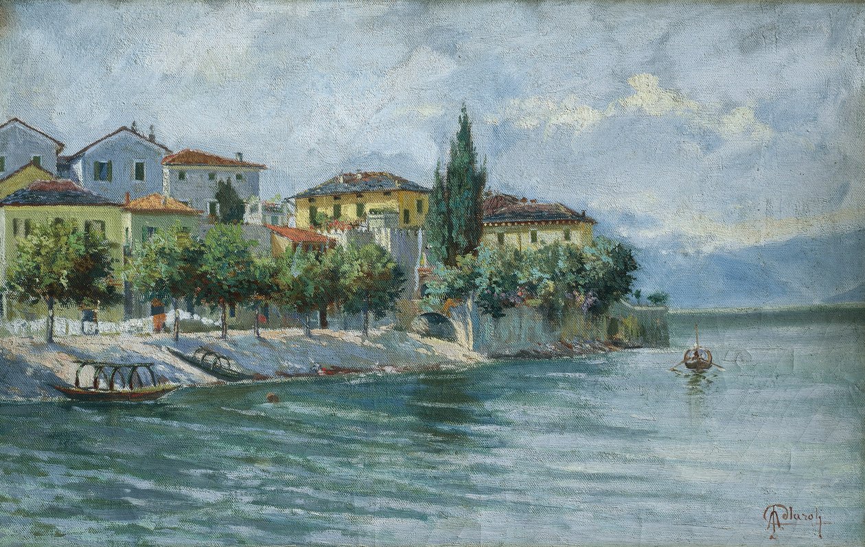 Lake Maggiore -maisema (öljy kankaalle) tekijältä Adolfo Polaroli