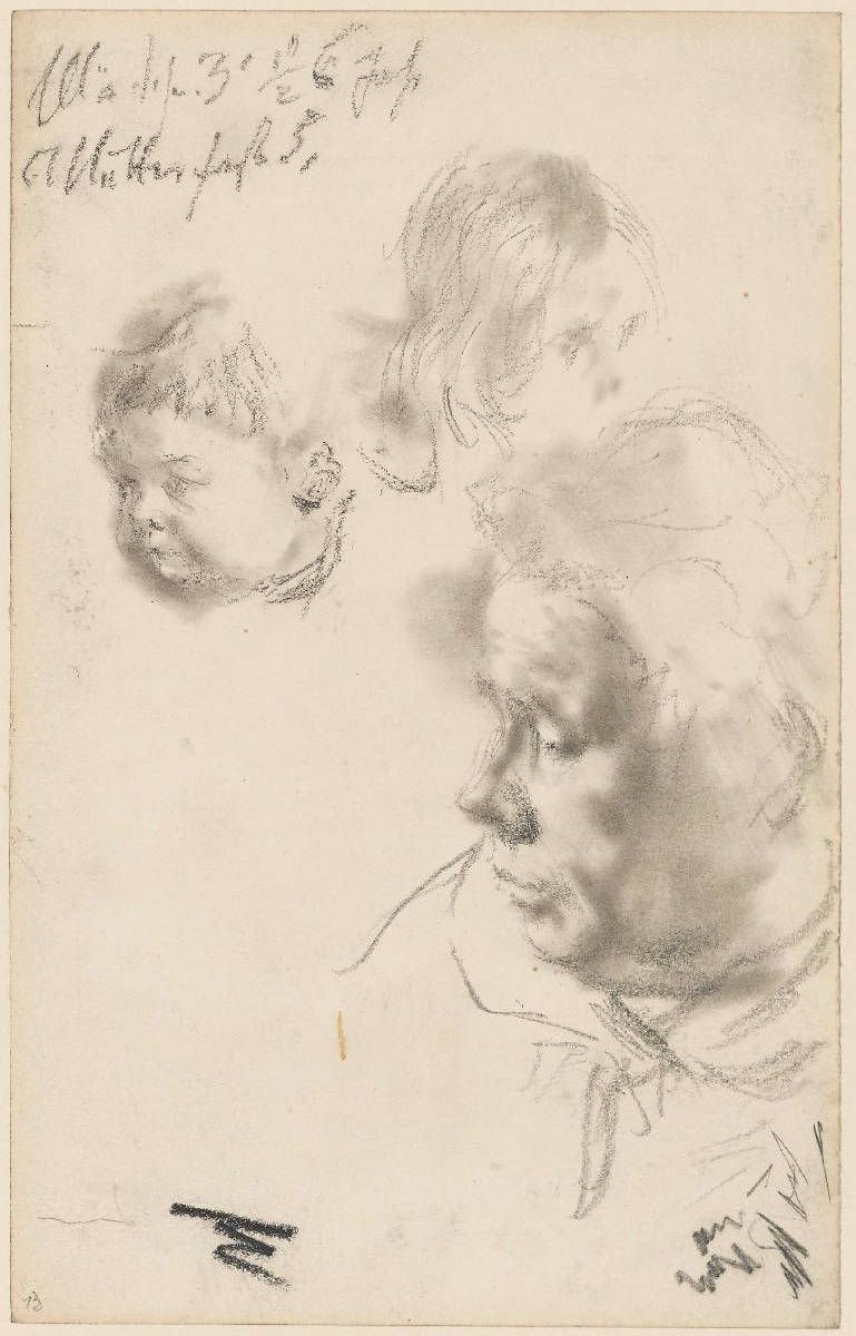 Frauenkopf und zwei Kinderköpfe tekijältä Adolph Menzel