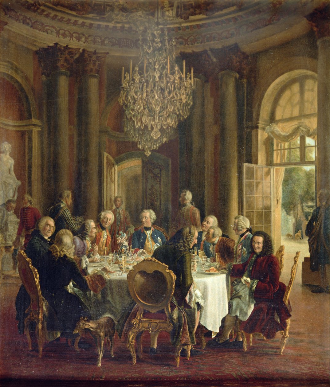 Illallispöytä Sanssoucissa, 1850 tekijältä Adolph Menzel