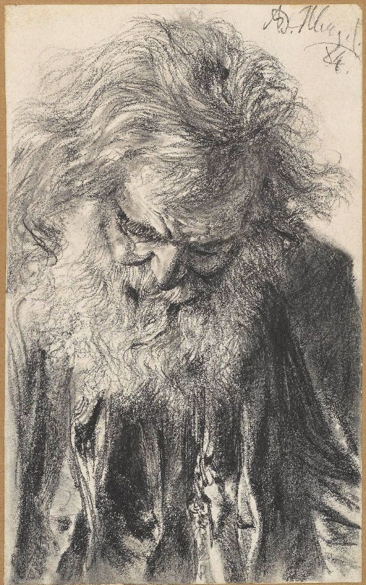 Halbfigur eines bärtigen alten Mannes mit gesenktem Kopf tekijältä Adolph Menzel