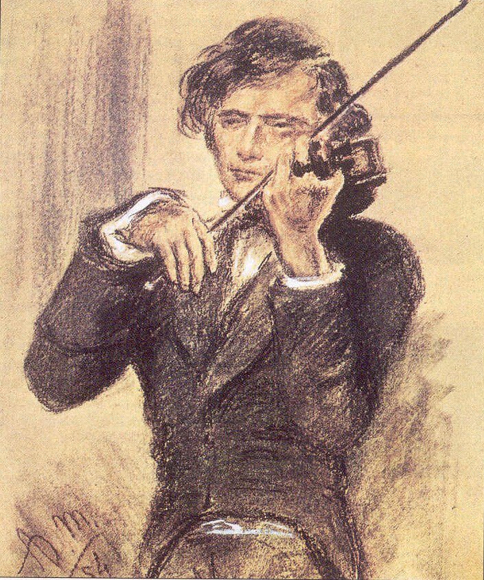 Krijttekening van Joseph Joachim tekijältä Adolph Menzel